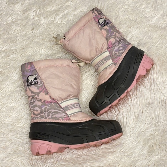 Sorel kids Cub Light Pink Floral Print Snow Boots Size 13 youth - Picture 1 of 10